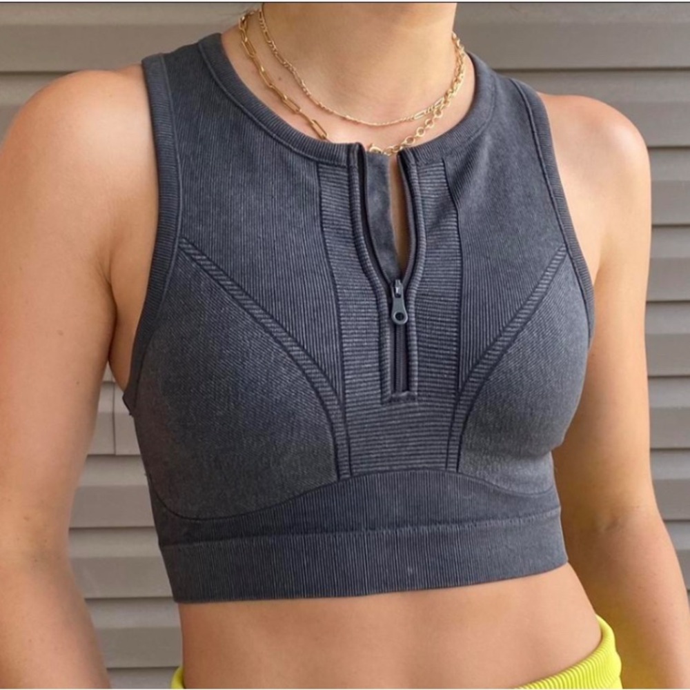 Aerie Offline Charcoal Zip Women's Crop Top or Sports Bra